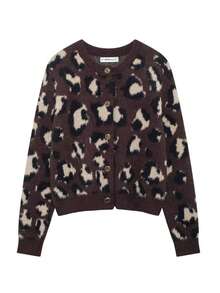 Sudadera de cuello redondo para mujer tejido de punto suéter abierto estilo europeo y americano ropa de moda prenda interior - Marrón - Ver 6