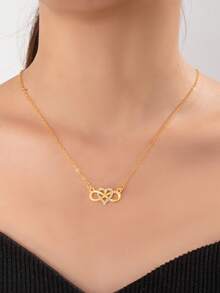 1 pieza Collar con colgante de corazón infinito incrustado con rhinestones, collar de mujer Mobius de amor eterno - Dorado - Ver 5