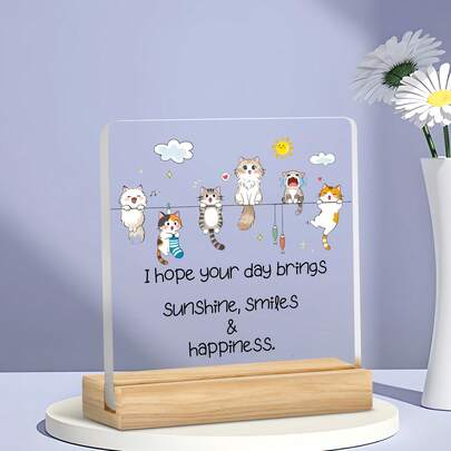 1pc, [Daily Healing Small Gift] Cat Sunshine Blessing Acrylic Stand - Multiple Hanging Cats Healing Illustration, Desktop Stress Relief Decor, "May Your Day Be Filled With Sunshine" Thoughtful Gift For Pet Lovers, Housewarming Gift For Friends, Get Well Or Post-Surgery Gift, Cat Owner Birthday Or Adoption Anniversary Present
