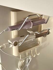 1Pc Wall-Mounted Hair Dryer Holder Styling Tool Organizer With Hook, 2-Shelf Durable Plastic Hair Straightener Stand ,Multi-Functional, Easy-To-Install, Space-Saving Bathroom Organizer, Anti-ScaldSuitable For Placing Hair Curlers, Straighteners, Flat Iron, Cabinet Door, Bathroom, Dormitory Desk - Multicolor - View 1