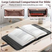 Bible Bag Large Bible Cover Case For Women, Bible Cover With Book Sleeve, Thick Padded Bible Case, Working Bible Tote Bag With Laptop And Bottle Pockets, Church Bag, Bible Bags For Women, Girl, Black - 黑色 - 查看 2