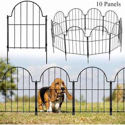 10 Pcs Rust-Proof Metal Garden Fence 33cm Wide X 45cm High (10 Panels, Total Length 3.3m), Landscape Decorative Fencing, No Dig Flower Bed Border Animal Dog Barrier