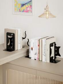 1 桌面书架套装 - 可堆叠书籍和猫形装饰，节省空间的桌面收纳架，非常适合学生、家庭办公室和书房，现代美学和耐用结构，书架装饰品，工作空间整理，创意收纳架。