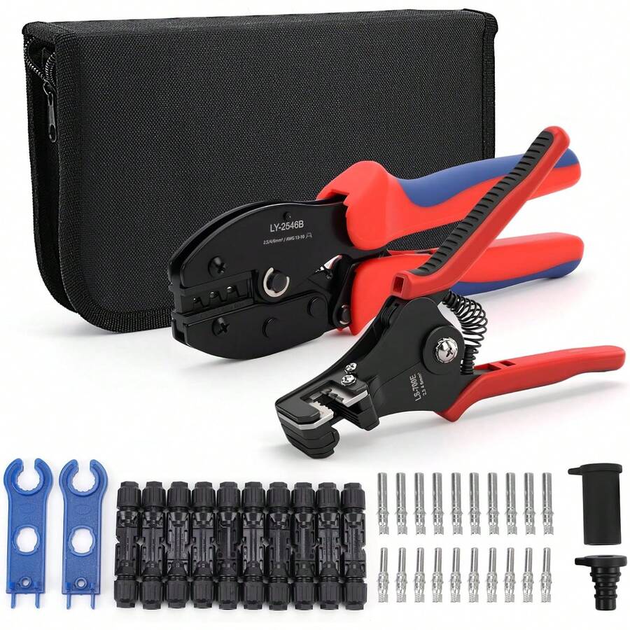 Kit de herramientas de crimpado solar con mango de PVC, herramienta de crimpado de conectores solares multifuncional a prueba de lluvia para la industria - 1 - Ver 1