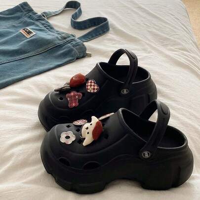 可爱卡通小狗镂空凉鞋，女士夏季户外厚底加厚舒适闭趾拖鞋