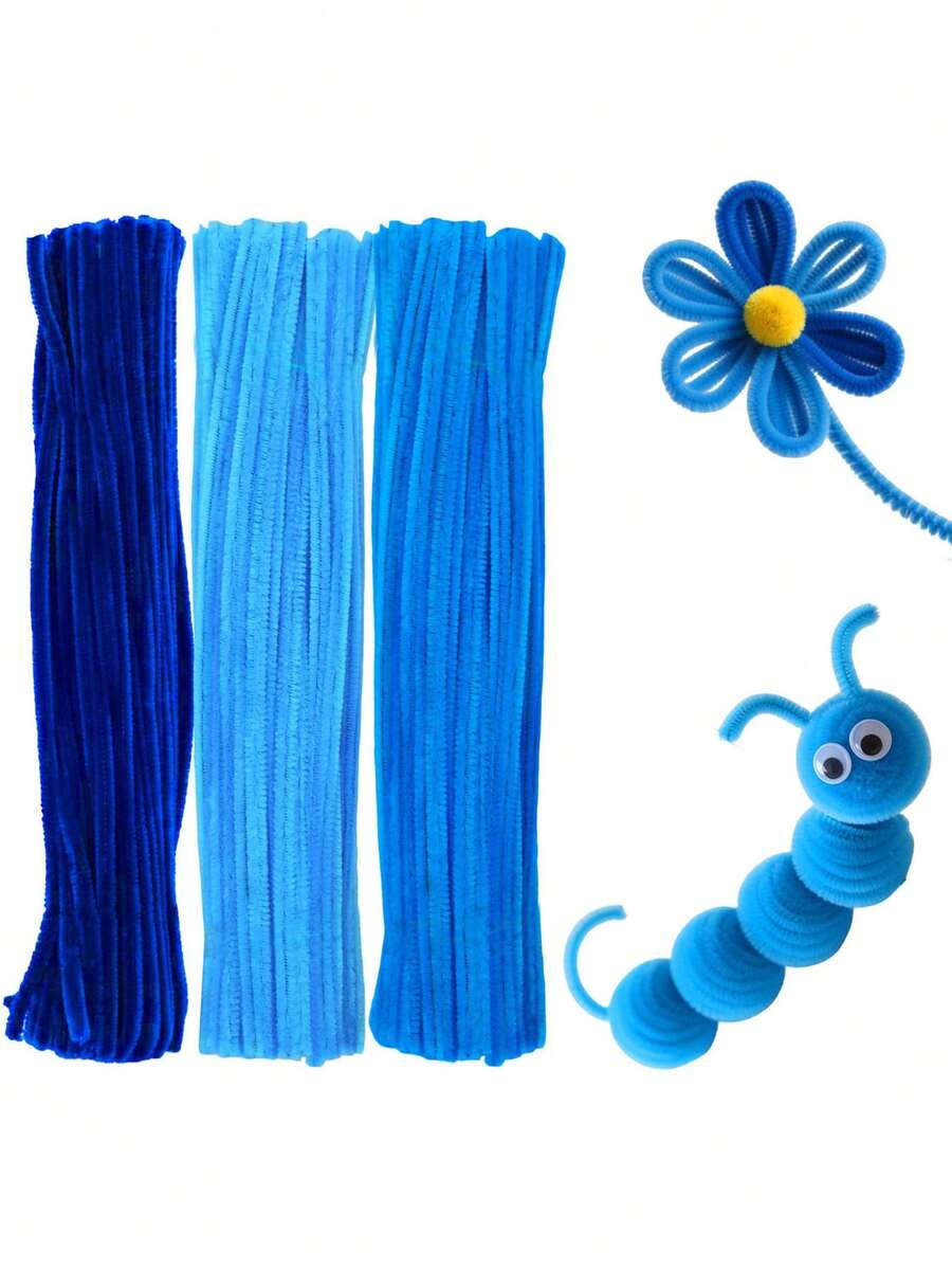 100pcs Premium Soft Flexible Fabric Wig DIY Craft Kit - Assorted Colors. Purple Fluff Handmade Set With 3 Colors, Suitable For Handicraft Decoration And Various Handmade Projects. Twist Stick Set (3 Color Options), Wig Set, Fluffy Sticks, Curved Sticks, Puff Sticks. Suitable For Party Decorations, Gift Packaging And Holiday Handmade Crafts. Large Package, Colorful. - 藍色 - 查看 1