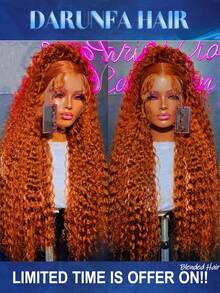 34英寸 200%密度 混合真人发假发 预先拔毛 13X4HD 深波浪蕾丝前假发 女士真人发 12A卷曲前假发 真人发 漂白发结 带婴儿发 #350 姜黄色 - S350 - 查看 1