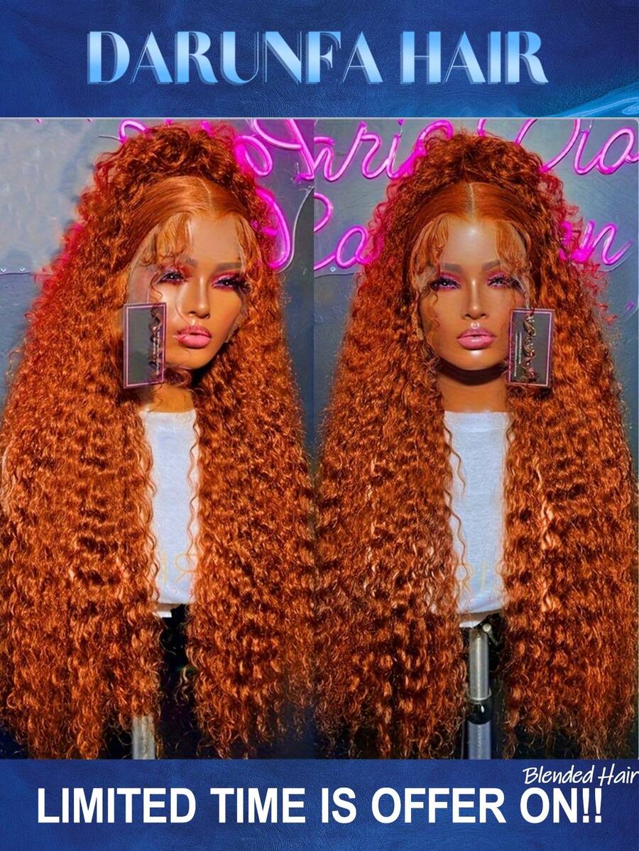 34英寸 200%密度 混合真人发假发 预先拔毛 13X4HD 深波浪蕾丝前假发 女士真人发 12A卷曲前假发 真人发 漂白发结 带婴儿发 #350 姜黄色 - S350 - 查看 1