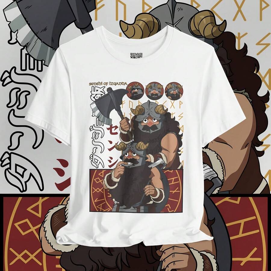 Senshi Dungeon Meshi Tee - Dwarf Chef Warrior Anime Nordic Style T Shirt, Adventure Cooking Unisex Jersey Short Sve Top, Senshi Dungeon - 款式12 - 查看 1