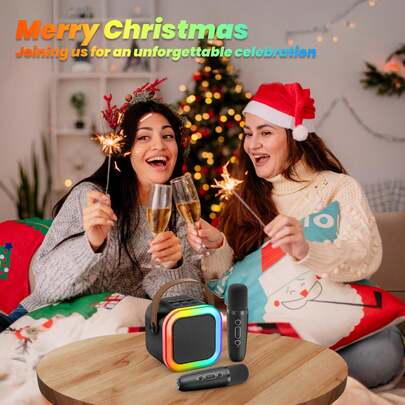 Máy hát karaoke dành cho người lớn, micro karaoke mini cầm tay Bluetooth, loa hát karaoke, trang bị 2 micro không dây, phù hợp với mọi điện thoại thông minh, thích hợp cho sinh nhật, họp mặt gia đình, tiệc tùng, v.v.