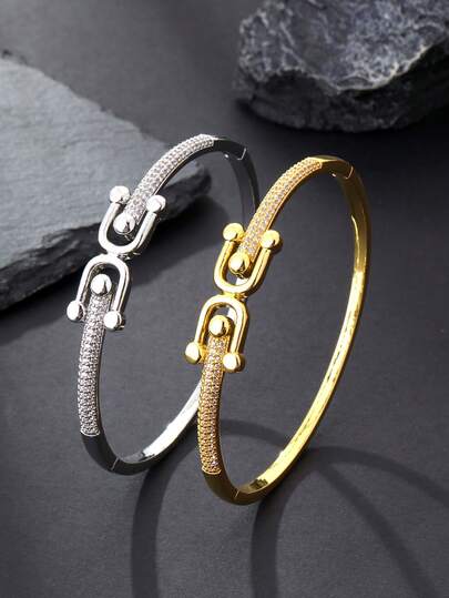 1件奢华时尚锆石马蹄扣手链，适合女性日常、派对、约会、婚礼、开斋节庆祝活动、礼品。