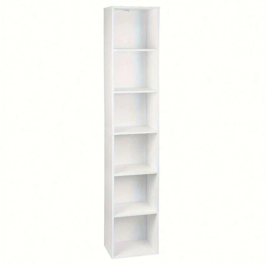 1pc Bookshelf With 6 Compartments, Independent Cube Bookshelf, Vertical Bookshelf, Office Rack, Storage Rack, File Rack, Made Of Wooden Material, 30x158, 5x24 Cm ( Width X Height X Thickness) - White - View 1