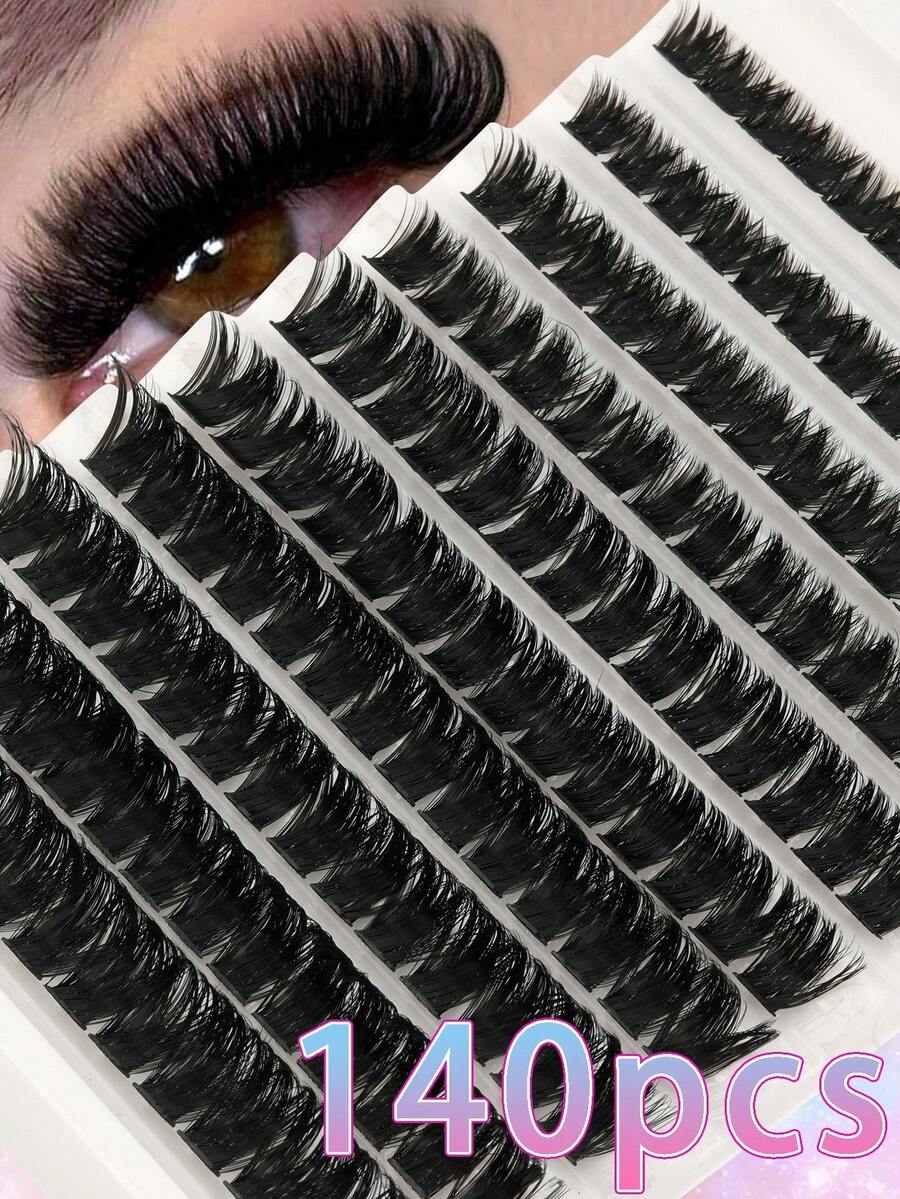 140pcs Fluffy Curly False Eyelashes, Long-Lasting Fake Lashes Suitable For All Occasions - CC - View 1