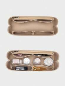 1pc Felt Liner Large Capacity Ladies Storage Organizer Wallet Organizer, Felt Bag Organizer With Zipper, Handbag Tote Liner For Tote Bag - Apricot - View 3