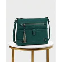 Large Crossbody Purses For Women Crossbody Bag, Designer Leather Cross Body Purses Multi Pocket Shoulder Bag - 深綠色麂皮風格 - 查看 9