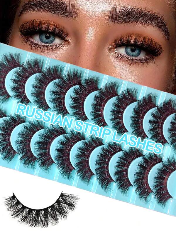 10 Pairs Russian Strip False Eyelashes - Fluffy 8D Multipack - Soft, Volume Natural-Looking Faux Mink Lashes That Resemble Extensions, Perfect For A Captivating -Eye Look,Ideal For Enhancing Eye Makeup, Suit For Everyday Or Special Occasions, Everyday Makeup | Makeup Tools| Fake Lashes|