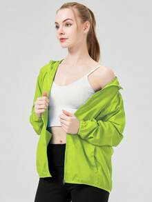 1件女款夏季超薄連帽運動夾克，純色長袖女上衣，女款戶外休閒運動服，附收納口袋 - 薄荷綠 - 查看 4