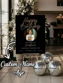 1pc - Personalized Birthday Party Poster, Customized Birthday Party Welcome Sign, Happy Birthday Welcome Poster With Photo, Personalized Name And Date, Photo Canvas Poster, Modern Platinum Welcome Birthday Poster, Minimalist Birthday Party Signage, Customized Text And Wall Art - Multicolor - View 1