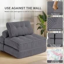 Fabulcozy Single Sleeper Chair With Cushion And Foldable Mattress, 4-In-1 Sleeper Sofa, Portable, Fold-Out, Comfortable Floor Sofa For Living Room And Bedroom, Grey - 灰色 - 查看 4