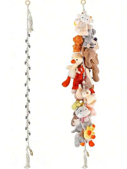 两套共40个毛绒娃娃悬挂收纳链，带金属夹，适用于角落、儿童房和游戏区，白色