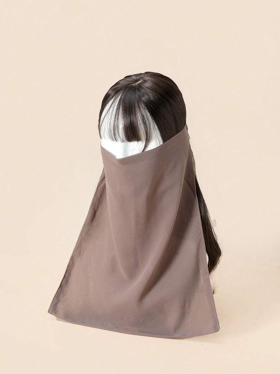 1pc Women's Solid Color Chiffon Soft Middle Eastern Face Veil, Arabic Conservative Elastic Band Solid Color Hijab, Suitable For Hijab Outfit, Daily Use