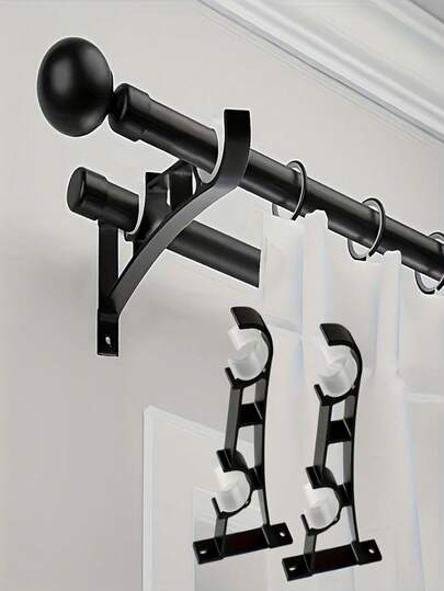 Adjustable Double Curtain Rod Set, Metal Extendable Dual Layer Curtain Pole, Suitable For Various Windows, Includes Rod Brackets. Small Extended Size, 5/8 Inch Diameter. Ideal For Blackout Curtains In Bathroom, Bedroom And Living Room.