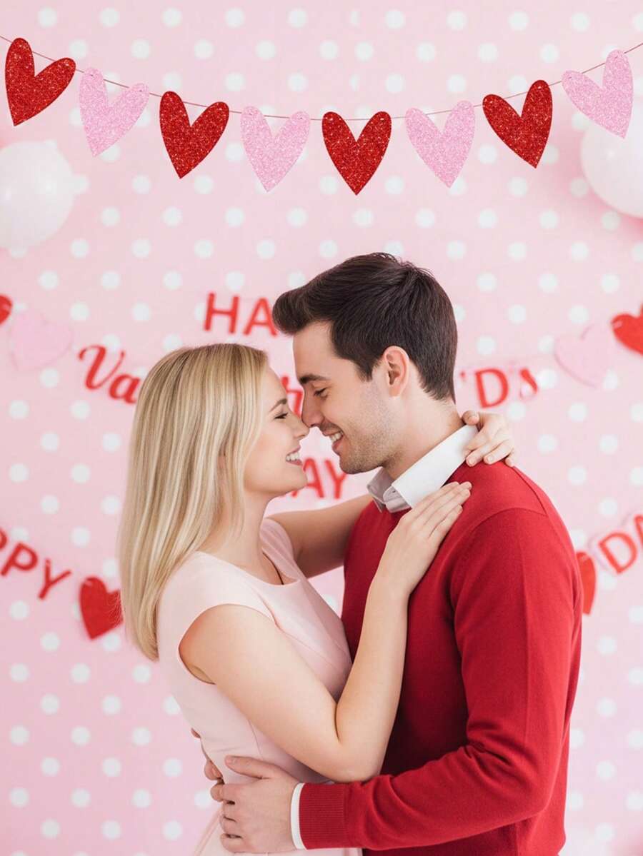 1pc Heart-Shaped Latte Art, Happy Galentine's Day Party Decor, Anniversary Party Decoration - Multicolor - View 1