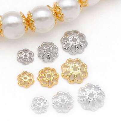 30pcs 18K Gold Plated Flower Bead Caps Pretty Filigree Flower Brass Bead End Cap For DIY Craft Earrings Bracelets Necklaces Jewelry Crafts