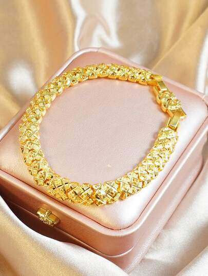 24K镀金铜阿拉伯风格心形手链，女士休闲配饰，感恩节礼物