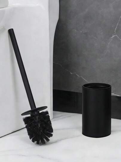 现代黑色浴室清洁工具，马桶刷，隐藏式收纳马桶刷，坚固耐用，易于收纳，浴室马桶区配件，适合所有家庭用户