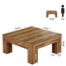 LITTLE TREE Farmhouse Square Coffee Table, 39.37-Inch Large Center Table For Living Room With Sturdy Legs, Low Profile Accent Tea Table, Easy Assembly, Rustic Style - Brown - View 2