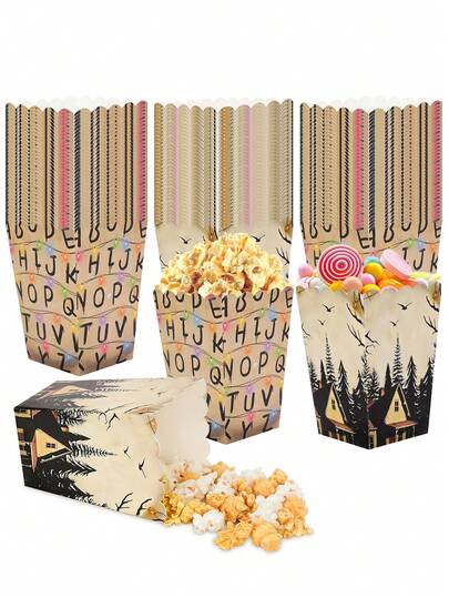 10pcs/30pcs/50pcs Spooky Rustic Alphabet Paper Popcorn Boxes Disposable Retro Popcorn Bowls Square Buckets Containers Tub Paper Cups Holders Party Decorations Retro Scary House Run Themed Plates For Boys Girls Holiday Stranger Birthday Party Supplies