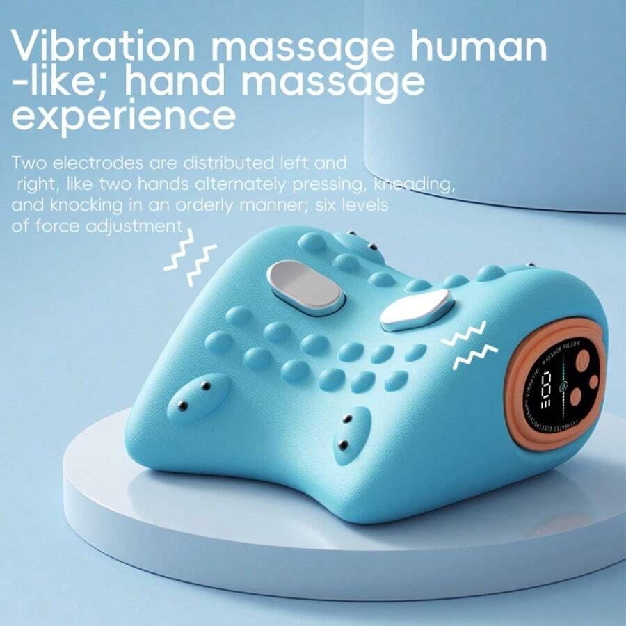 Cervical Massage Pillow, Portable Finger Pressure Neck Extender, Neck And Shoulder Relaxation Pillow With Heating Function, 3 Temperatures And 3 Modes, Suitable For Home, Office And Travel (Blue) - 藍色 - 查看 1