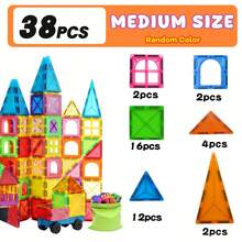 38/68/88 piezas Juguetes de bloques de construcción magnéticos, juguetes STEM para niños para mejorar la habilidad manual y la creatividad, regalo de cumpleaños/fiesta de colores aleatorios - Multicolor - Ver 8