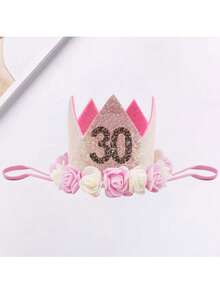 Handmade Felt Realistic Flower Crown Hat For Birthday Party, Pink & White 20th Adult Birthday Crown Hat, 30/40/50/60/70 Years Old Birthday Celebration Party Crown Birthday Hat, Birthday Party Hat