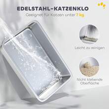 PawHut Katzenklo Edelstahl mit Deckel Katzentoilette mit Haube Schaufel Deodorierungsbeutel Doppelgänge Katzentoilette für Katzen bis 7 kg 60,4 x 40,4 x 41,8 cm Weiß - Einheitsgröße - Übersicht 4