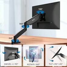 Monitor Arm - Single Monitor Desk, Articulating Gas Spring Arm, Fully Adjustable 13 - 32 Screens, VESA 75x75 100x100, Clamp Grommet Base, Holds 17.6 Lbs - Default - 查看 6