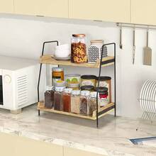 1个咖啡吧收纳架，双层整理架，非常适合存放咖啡吧配件和调味料。适用于厨房、家庭和办公室 - 棕色。厨房收纳方案，房间装饰，是厨房、餐厅、派对、露营和聚会的理想之选。馈赠亲朋好友的贴心礼物。