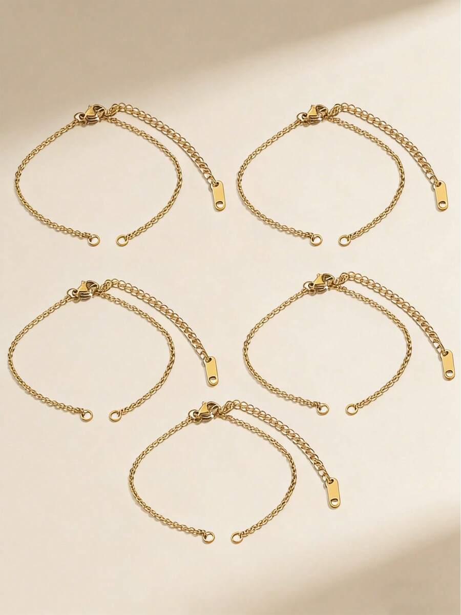 5pcs Stainless Steel Adjustable Bracelet Chain, DIY Jewelry Accessories For Bracelet Making