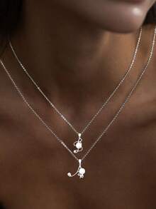 1件925纯银字母和养殖珍珠项链，女士精致珍珠项链，带字母吊坠 - 淡水珍珠字母項鍊 - 查看 5