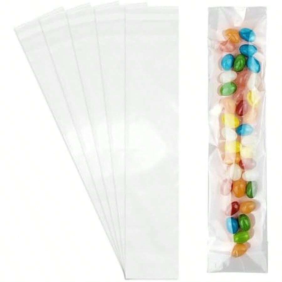 100 Pcs Self Sealing Cellophane Bags, 2x12 Inches Clear Treat Bags, Self Adhesive Cellophane Bags For Pretzel Rods, Candy, Snacks, And Cookies - 2x12 Inch-100 - View 1