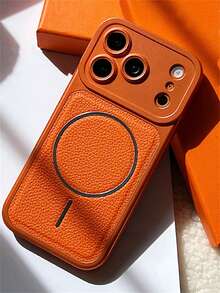 高级电镀磁吸式简约荔枝纹仿皮手机壳，兼容 17 Pro Max/17/16/15/14/13 Pro Max，防震保护套