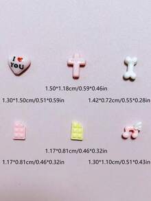 30件装情人节可爱甜美日式粉色巧克力爱心石音符十字架白骨美甲饰品八音符摆件手机壳打火机耳机装饰用品发夹手饰串珠DIY手工手链配件 - 彩色 - 查看 7