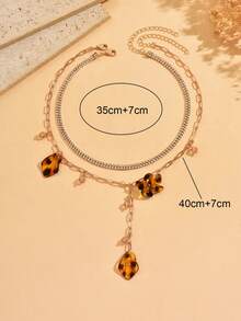 2件套小众百搭水晶水钻豹纹花朵Y字项链，时尚女士颈饰，适合日常佩戴和派对，链长可调节