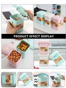 日式便当盒，便携式微波炉适用 - 小麦纤维午餐盒，大容量，适合上班族和学生 - 彩色 - 查看 8