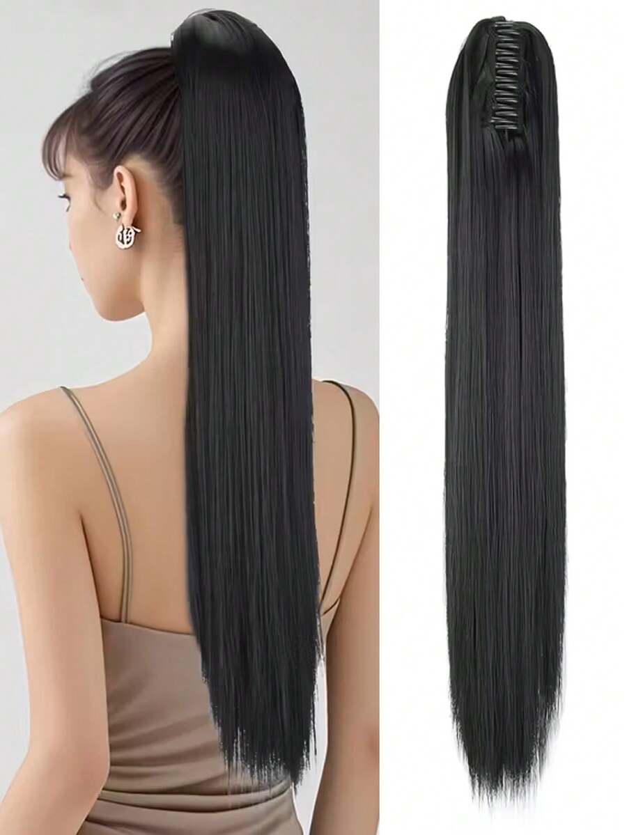 24-Inch Synthetic Long Straight Claw Clip Ponytail Wig, Heat Resistant, Suitable For Women's Daily Wear. - Multicolor - View 1