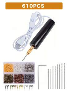 Mini Electric Drill Set - USB Powered Mini Electric Drill Set With Drill Bits, 10pcs/49pcs/110pcs/410pcs/610pcs, Electric Mini Drill With Wrench, Hex Collet Chuck, Resin Casting Mold, DIY Keychain, Crafts Making, Suitable For Resin, Plastic, Wood, Polymer Clay, Jewelry, Pendant Making. Three Combo Sets To Meet Your Different Needs