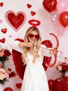 1件/4件套丘比特服装道具，爱神红色羽毛翅膀，心形太阳镜，弓箭，光环头箍套装，适合节日活动、主题派对、化装舞会拍照道具 - 紅色 - 查看 7