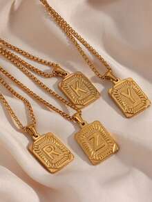 MECYLIFE 1pc Bestselling Stainless Steel Letter Pendant Necklace, Versatile Layered Wear Letter Jewelry Personalized Name Necklace For Women - Yellow Gold - View 2