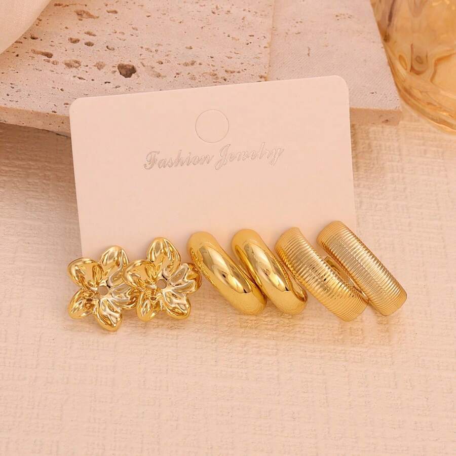 6pcs Metallic Feeling Party & Holiday Multi-Shape Earring Set, Lightweight CCB Material, Fashionable Earring Set For Women